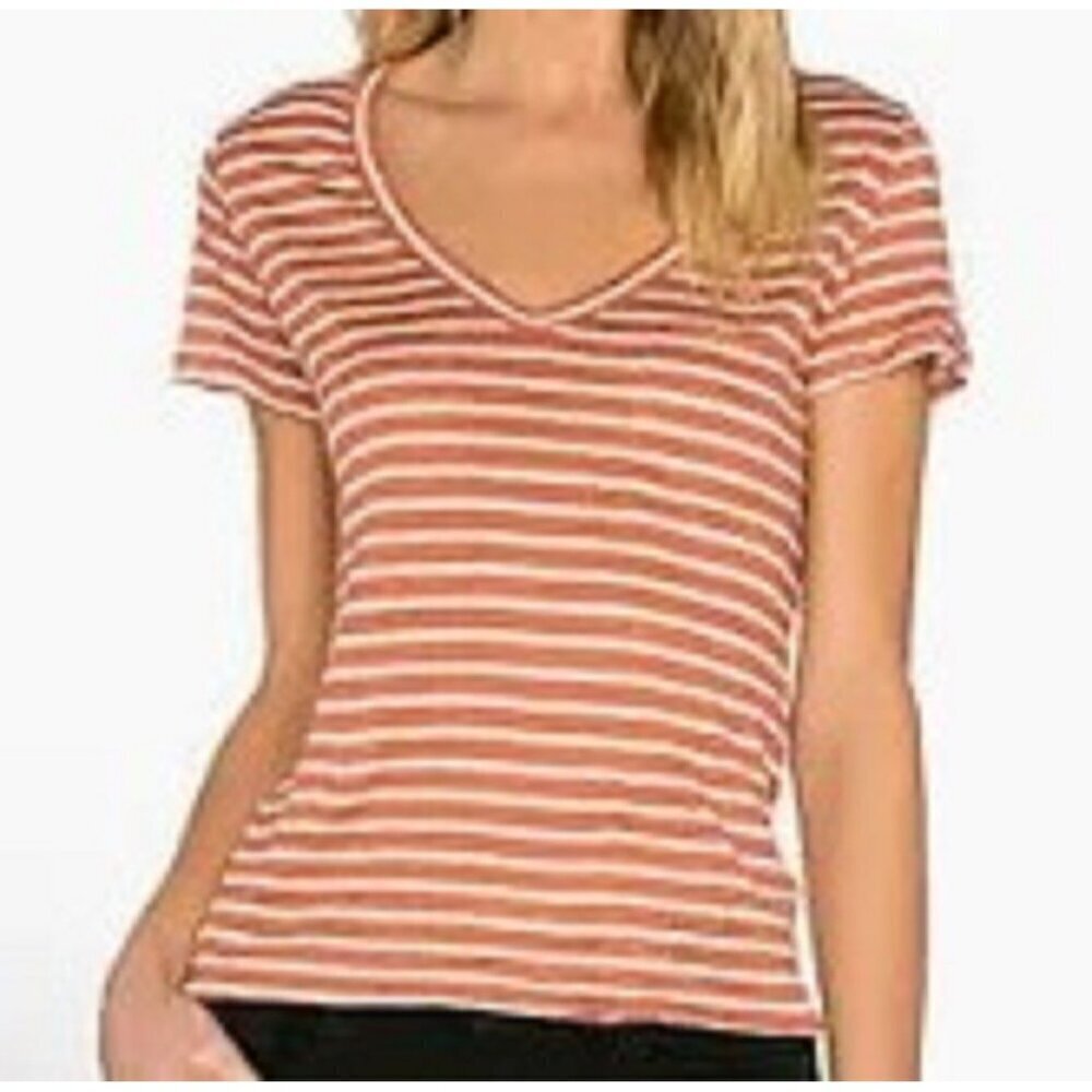 Paige Lynnea Womens Linen Tan Orange White Stripe Top Small Coastal Boho NEW
